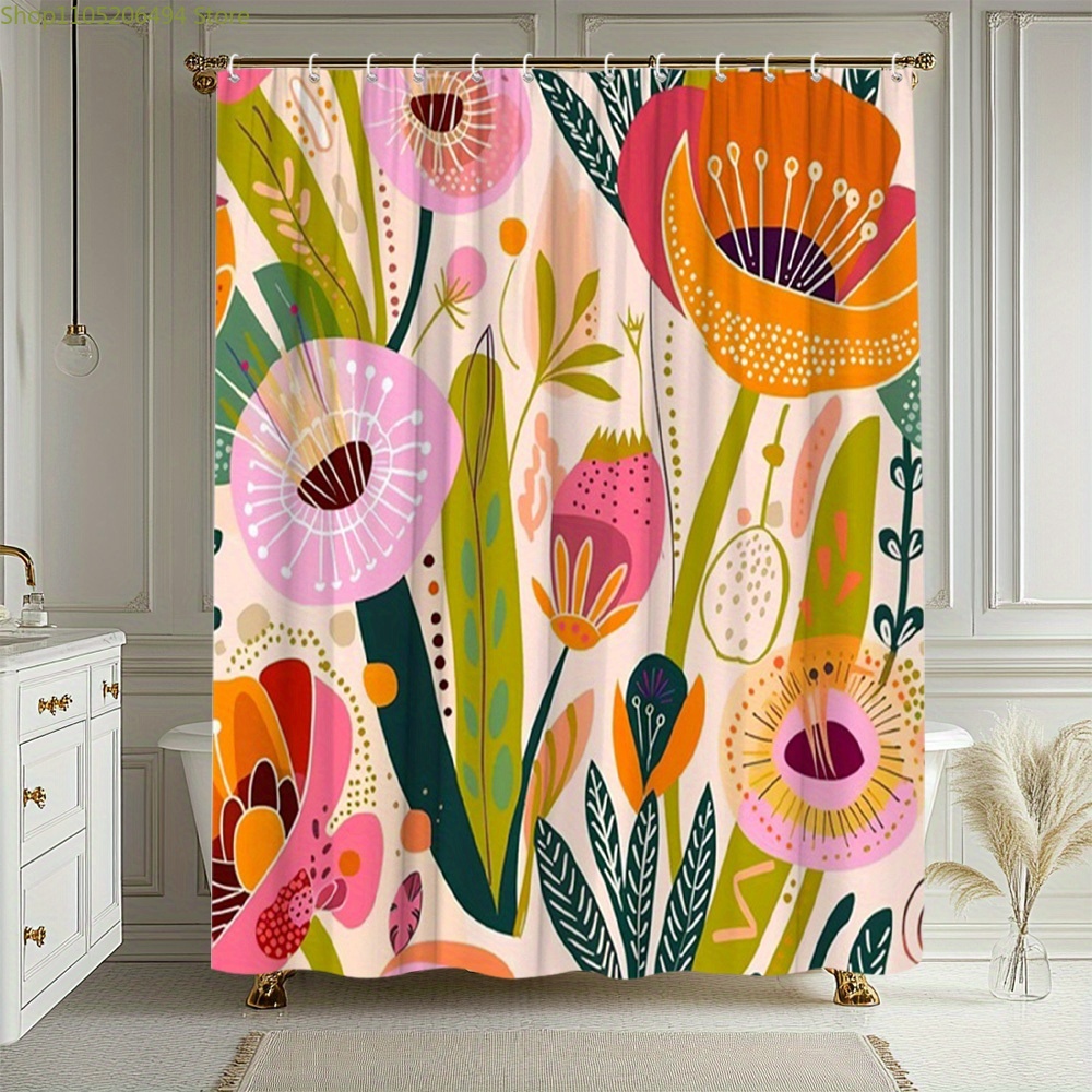 Home Decor Bathroom Ideas - Vibrant Floral Pattern Shower Curtain, Abstract