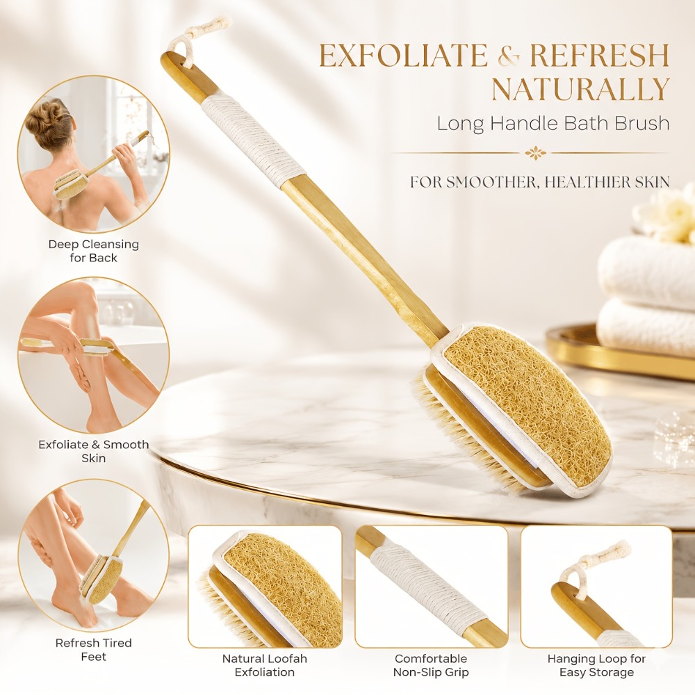 Home Bathroom Cleaning Machine - Wood Long Handle Bath Brush Natural