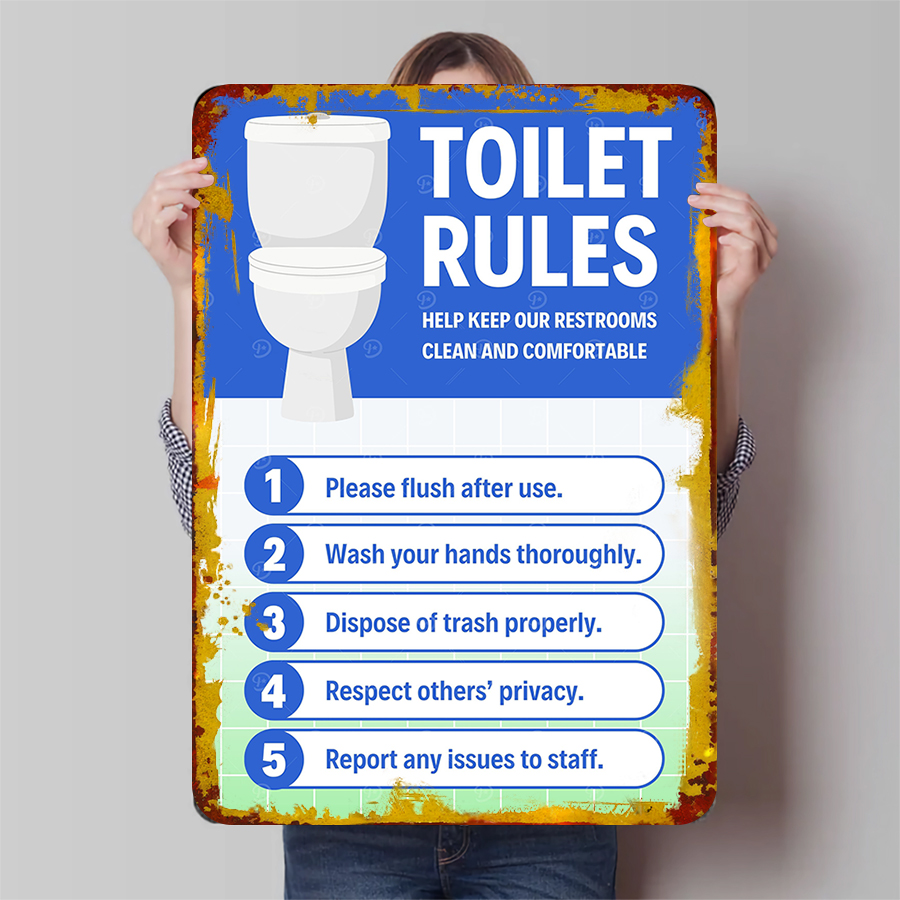 Custom Toilet Rules Metal Sign - Home Bathroom Etiquette ulasan dan harga