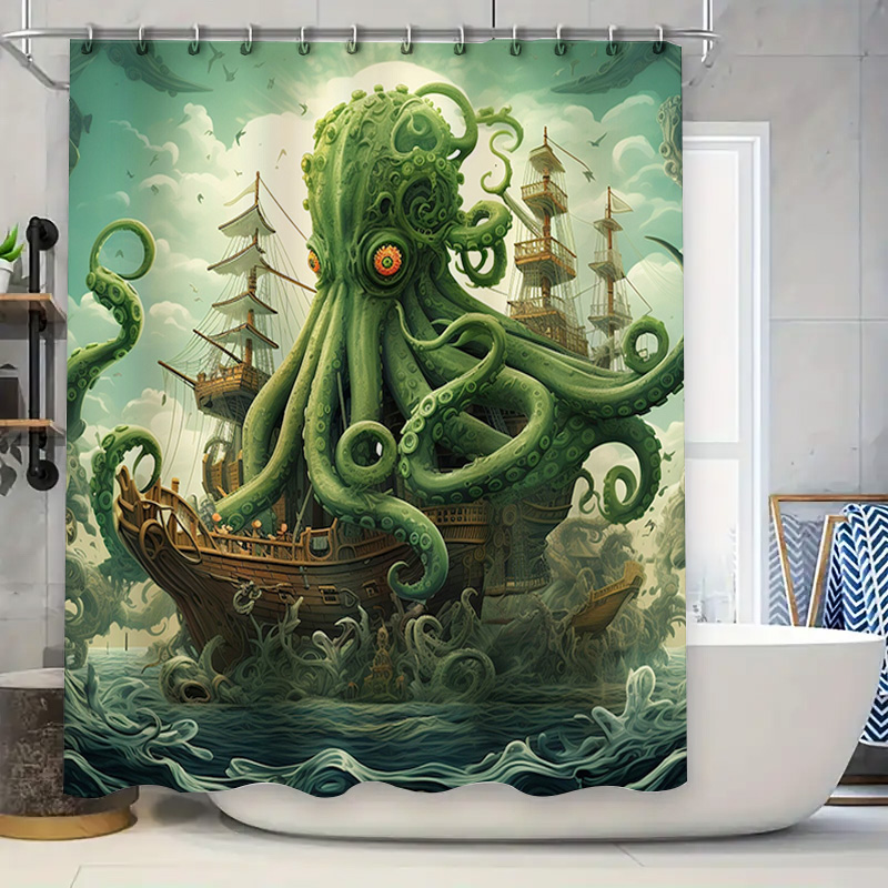 Octopus Ship Shower Curtain Su - Home Decor Bathroom Ideas ulasan dan harga