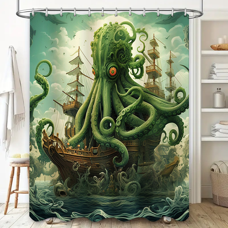 Octopus Ship Shower Curtain Su - Home Decor Bathroom Ideas ulasan dan harga