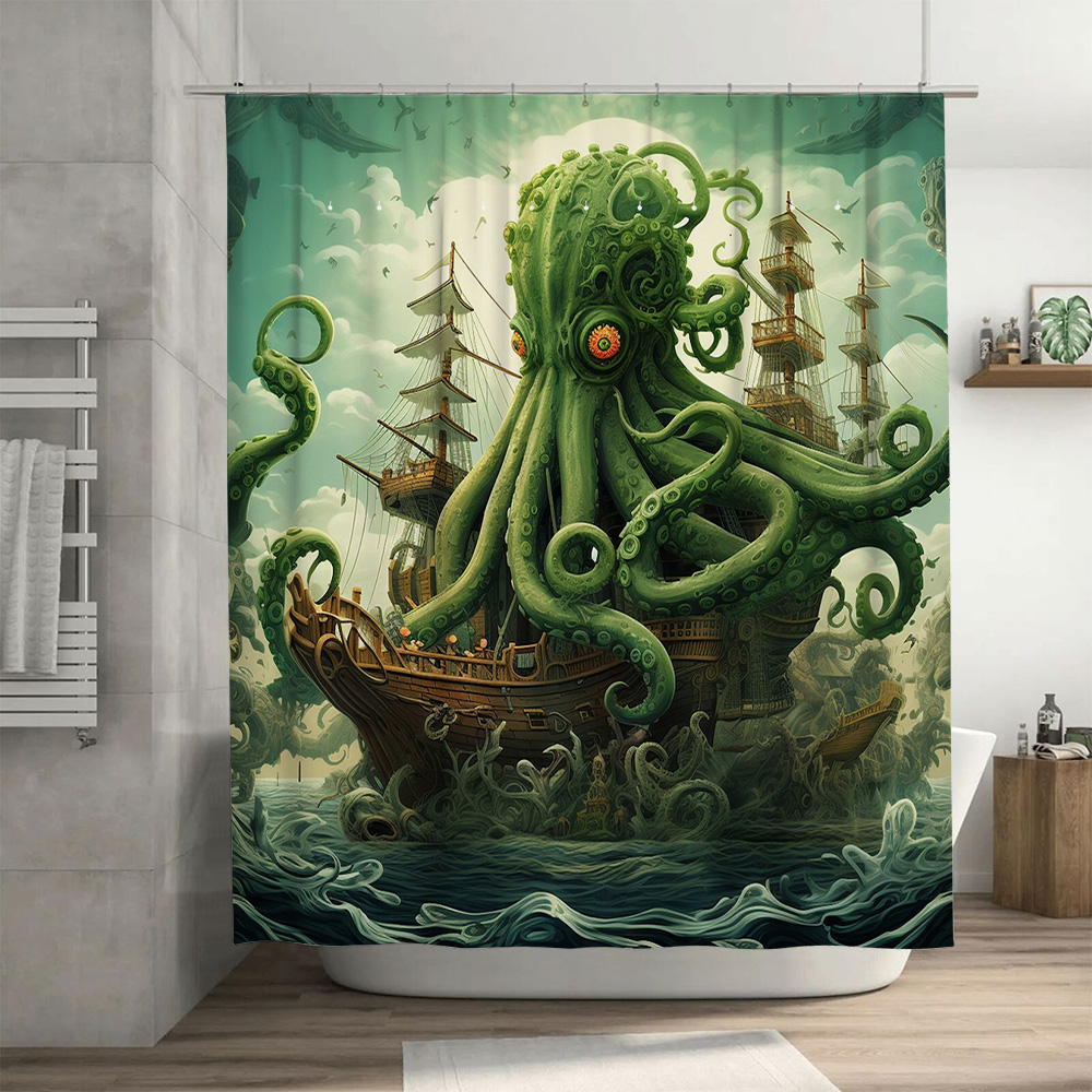Octopus Ship Shower Curtain Su - Home Decor Bathroom Ideas ulasan dan harga