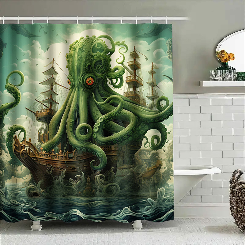 Octopus Ship Shower Curtain Su - Home Decor Bathroom Ideas ulasan dan harga