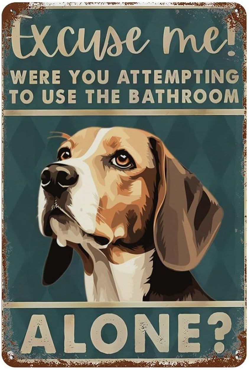 Funny Vintage Tin Sign Beagle  - Home Alone Bathroom ulasan dan harga