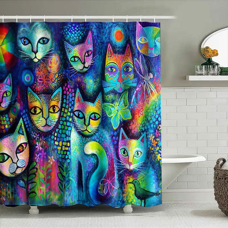 Cat Shower Curtain Artistic An - Home Decor Bathroom Ideas ulasan dan harga