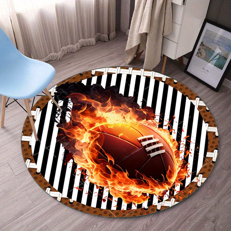 Flaming Football Round Rug for - Home Decor Bathroom Ideas ulasan dan harga